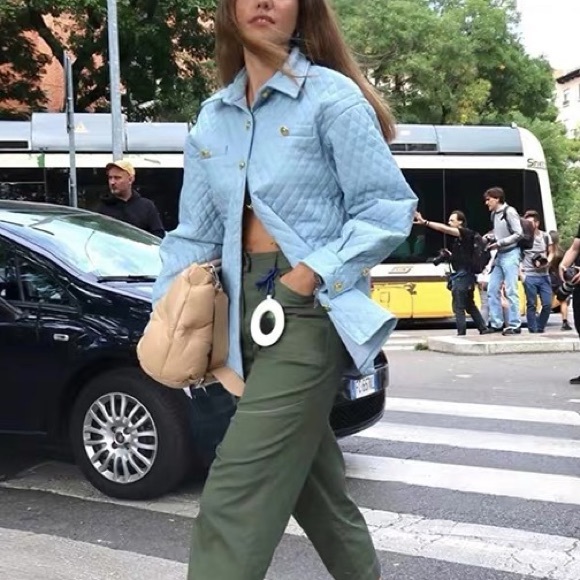 Blue puffer jacket tops